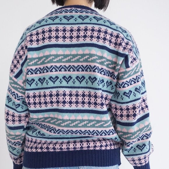 Vintage Perspective Sweater Fair Isle Knit Pink Blue Navy Striped 90s Preppy S - Picture 3 of 13
